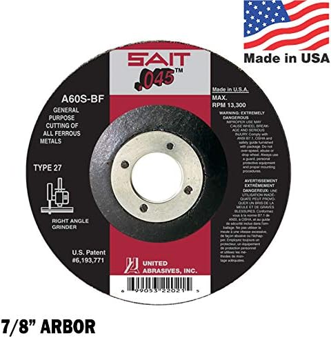 Саит Абразивни отсечени тркала A60S Тип 27 Мелење на мелница за сечење 4-1/2 инчи x 7/8 инчи arbor Qty 10