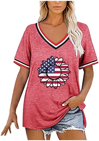 Graphicенски американско знаме графички печатена блуза Ден на независност маица кратки ракави врвови летна маица