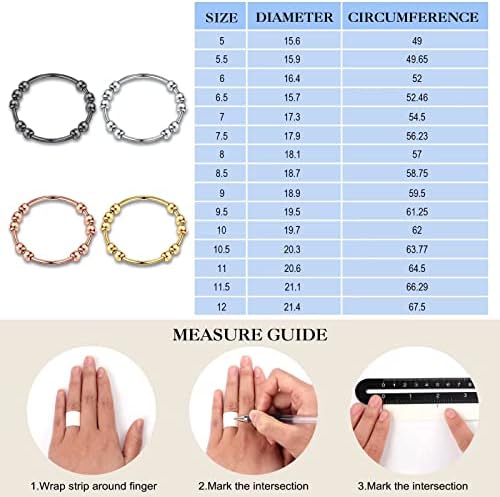 Прстен за вознемиреност кај жени мажи, 4 парчиња од не'рѓосувачки челик анти -анксиозно прстени со монистра прстени за вознемиреност кај жени