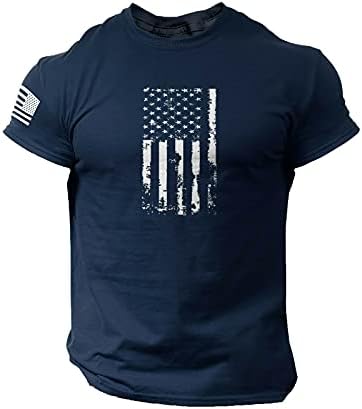 Маица Машки Патриотски О Вратот Кратки Ракави Потресени Американско Знаме Печатени Машки Блуза Одмор Брзо Сув Фустан Кошули