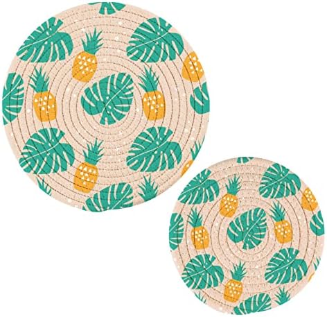 Ксигуа ананас Тркалезни држачи за тенџере сет од 2 - чисти памучни плетенки со топли влошки, не лизгање и отпорна на топлина