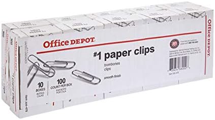 Клипови за хартија за брендови Office Depot®, редовн број 1, сребрени, 100 клипови по кутија, пакет од 10 кутии