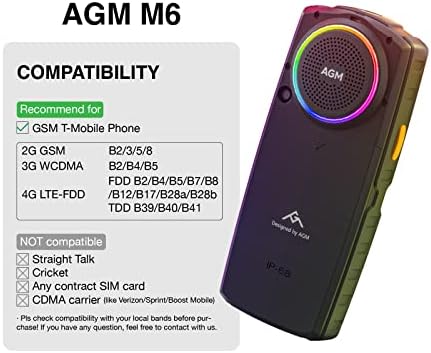 AGM M6 4G Солиден Телефон Отклучен Телефон Мобилен Телефон за Постари лица &засилувач; Деца, Двојна SIM IP68/IP69K Водоотпорен
