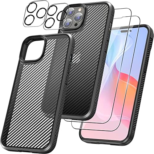 Xiwxi за iPhone 14 Pro Max Case, со [2 заштитници на екранот +2 заштитници на леќи на камера] [Drop Decof], Hard PC на јаглеродни влакна