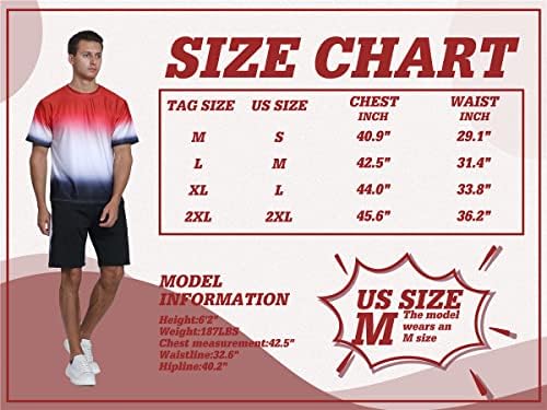 Mens Sport Set Summer Outfit 2 Piect Сет маици со краток ракав и шорцеви Стилски обичен потсетник поставен градиент
