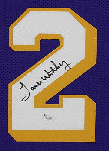 Џејмс Достоен Автограм Виолетова Лос Анџелес Лејкерс Џерси-Убаво Сплетена И Врамена Рака Потпишана Од Џејмс Достоен и Заверена