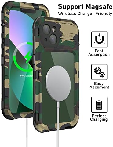 Wifort iPhone 13 водоотпорен метален случај - вграден [заштитник на екранот] [15 -тина воено одделение шок -отпорен] [IP68 Доказ за вода],