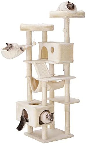 Еј-брат мачко дрво, XL пријатна кула за мачки, висока мачка со мачка со хамак, корпа, гребење на места, 2 големи пештери за мачки, 2 кадифни