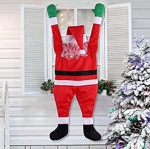 Божиќ виси декорација на Дедо Мраз, Божиќен украс што виси искачување на Дедо Мраз костум Божиќ на олук покрив на отворено во дворот