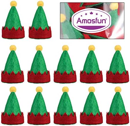 Амосфун 12 парчиња Мини САМ Божиќна Капа Елф Капа Дизајн Шекерче Врвни Обвивки Топери Капа За Пакување Бонбони Капа За Шише