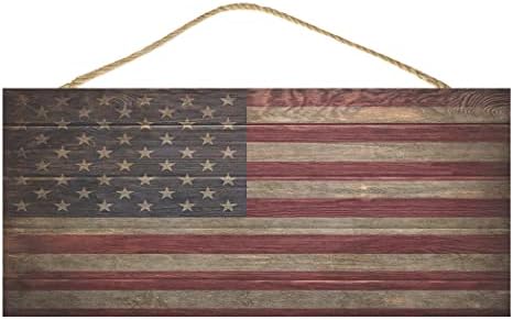 Дрво жито рустикално знаме Дома декор, виси wallиден знак Декорација Патриотско американско знаме САД
