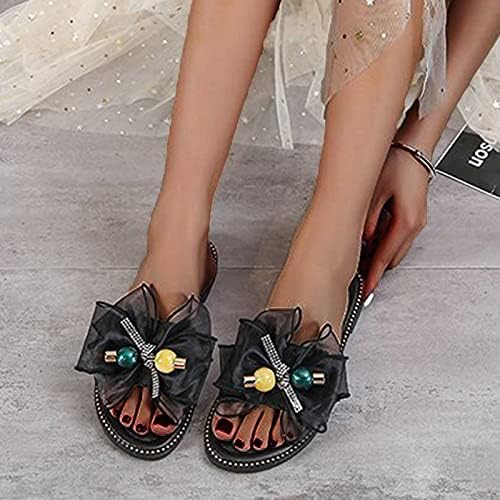 Папучи за жени во затворен и отворен моден летен лак сладок монистра со плажа Флип Флопс сандали нејасни чевли со црна вода