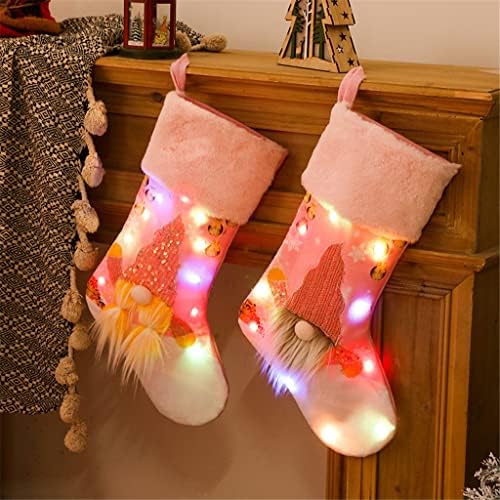 Twailw 2 парчиња Божиќна декорација Божиќно порибување розова со LED светла блескави божиќни чорапи