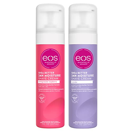 EOS SHEA Подобро крем за бричење- калинка малина и лаванда, 24H влага, производи за нега на кожата, 7 fl oz, 2-пакет