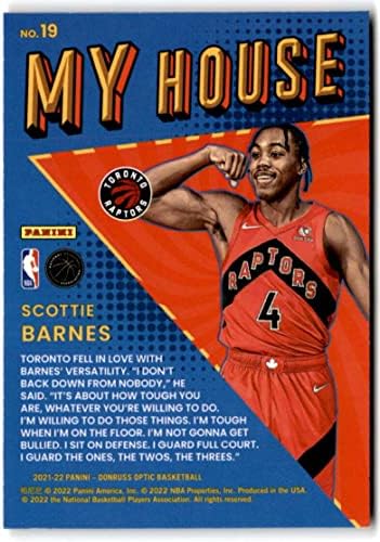 2021-22 ДОНРУС ОПТИКА Мојата куќа #19 Скоти Барнс Торонто Рапторс НБА кошаркарска трговска картичка