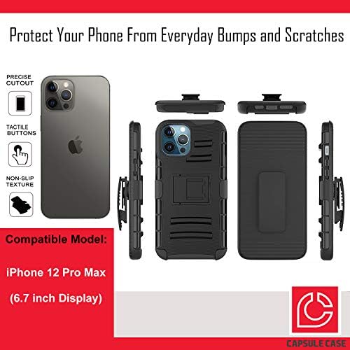 Случај охајо Компатибилен со iPhone 12 Pro Max [Заштита Од Воено Одделение Отпорна На Удари Тешка Футрола За Футрола За Заштита на Црно Куќиште]