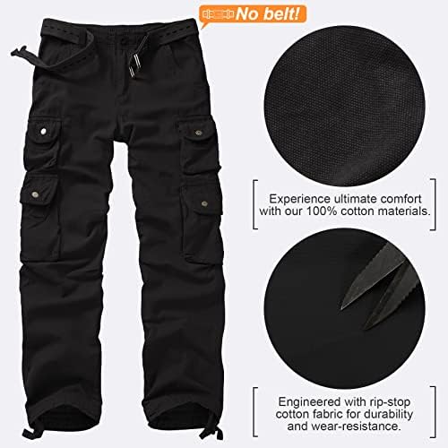 Машки панталони за машка памук памук за пешачење за пешачење, панталони на отворено обични панталони со мулти џебови.