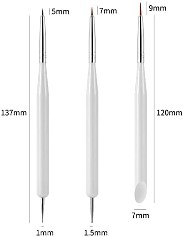Алатка 3 парчиња двојна глава на ноктите уметност, цртање за цртање на пенкало за пенкало, цветна четка DIY декорација маникир алатка