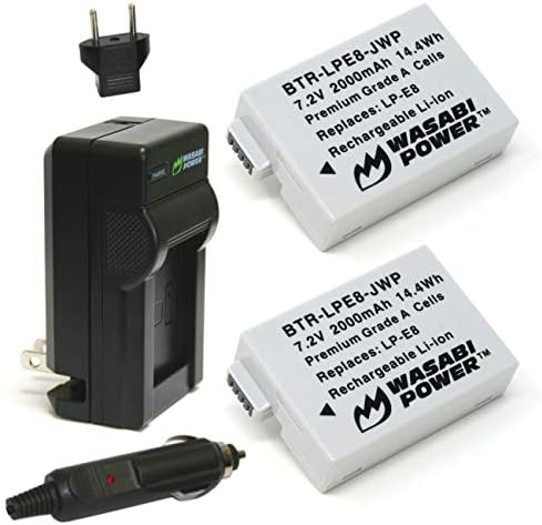 Батерија и полнач за напојување Wasabi за Canon LP-E8 и Canon EOS 550D, EOS 600D, EOS 700D, EOS Rebel T2i, EOS Rebel T3i, EOS Rebel