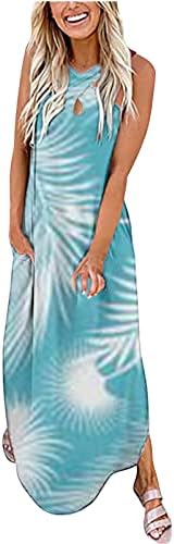 Женски обичен фустан вратоврска боја без ракави фустан од плажа крст крст в вратот лето макси фустани цветни долги сандери