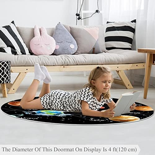 Llnsupply 4 ft круг килим за игра со низок куп, космички вселенски предмети бебе кои лазат подни душеци игра игра ќебето новороденче деца тепих
