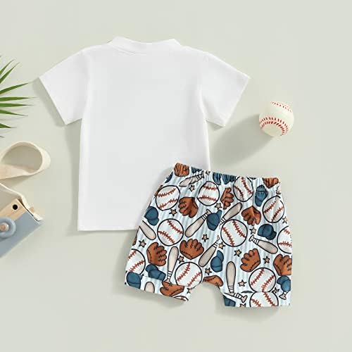 Karuedoo Tood Baby Boy Bayball Baseball облека Краток ракав маица Бејзбол шорцеви поставени 2 парчиња летна облека