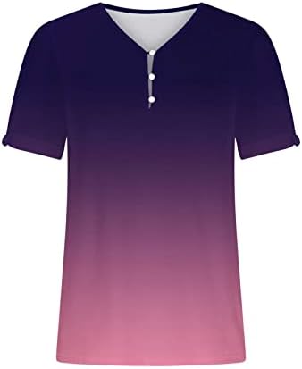 Копче за женско копче V-врат Хенли Кошули летни обични кратки ракави печатени врвови дами плус големина лабава маица за обична блуза