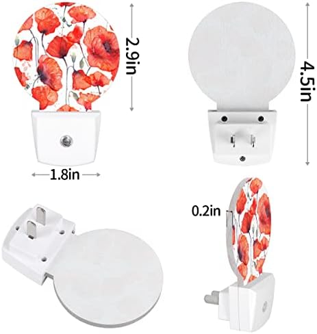 DXTKWL акварел афионски цветни ноќни светла 2 пакувања, црвена цветна шема на приклучок LED ноќни светла автоматски самрак на светло на сензори