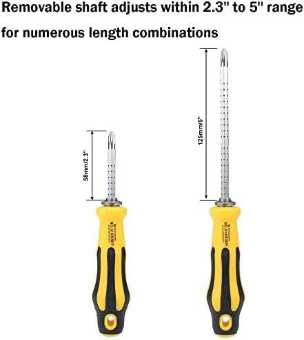 Мулти-битен шрафцигер со шрафцигер, прилагодлива должина и реверзибилен двоен крај, 6,3 мм слот и магнетски врв PH2 Phillips, двонасочен лесен