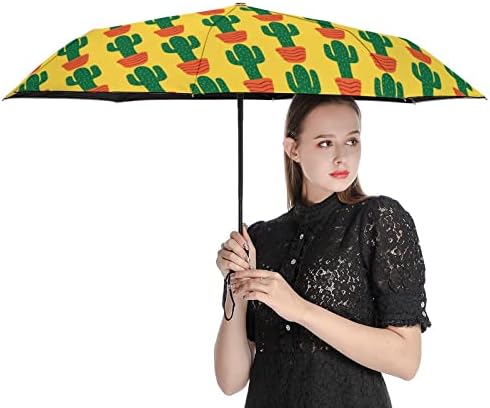 Кактус Патување Чадор Ветроупорен 3 Преклопен Компактен Чадор Автоматски Отворен Затвори Чадор За Мажи Жени