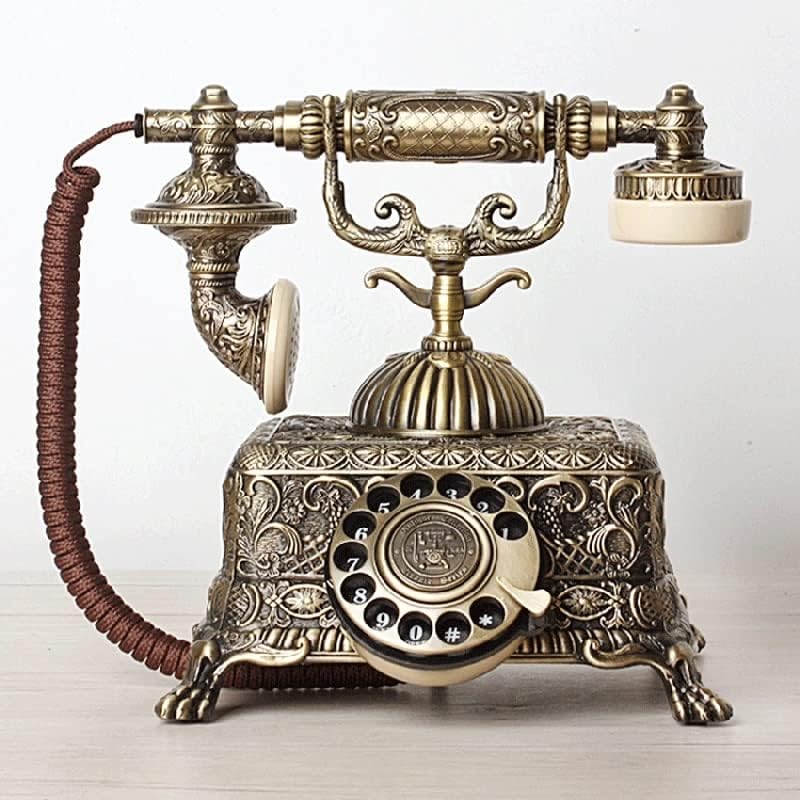 XDCHLK Метал гроздобер антички телефон старомоден телефонски фиксна линија со ротационо бирање за декорација на домашни канцеларии