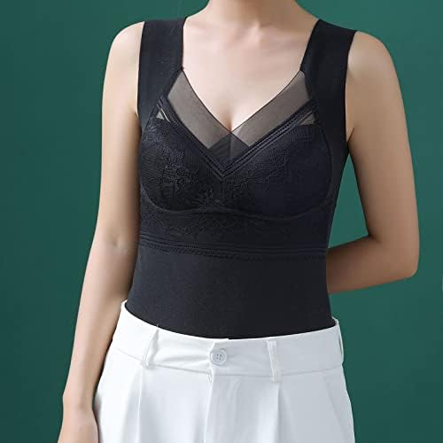 Женски блузи врвови на елек lingeries v вратот спандекс руно наредени волна загреана ками резервоар термички дебели блузи 1z 1z