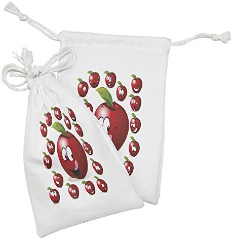 Зачудувачки овошје од ткаенина од 2, цртан филм јаболко карактер со разни смешни изрази дизајн, мала торба за влечење за маски и фаворити