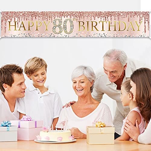 80-Ти Роденден Банер Украси За Жени, Розова Роза Злато Среќен 80 Роденден Знак Партија Материјали, Големи 80 Годишниот Роденден Декор