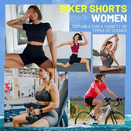 3 пакувања со шорцеви за велосипедисти со џебови за жени - 5 Висока половината за контрола на стомакот за контрола на стомакот Спандекс шорцеви за теретана јога