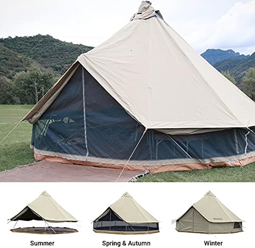 Kingcamp khan glamping bell bell inter inter canvas yurt шатор со шпорет Jackек 13.1ft / 16.4ft- 3 во 1 шатор и крошна за семејно кампување на отворено, треперење, шатор за дишење wallидови