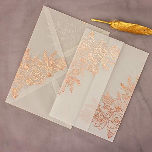 25 сетови Роуз Глод фолија цветна втиснување на венчари за венчавки со картички со престижни коверти, празни внатрешни чаршафи