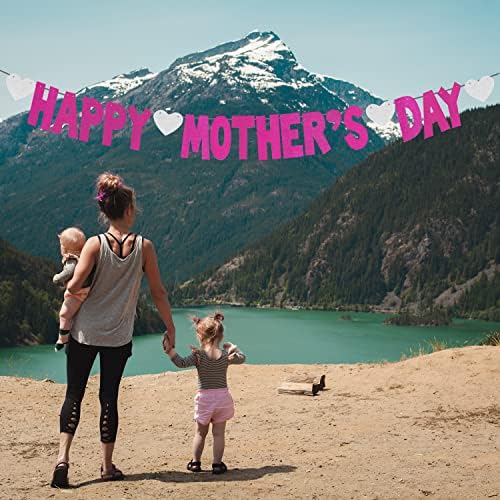Среќен ден на мајката Банер розови мајки Ден за декорација Банер сребрен сјај срце мајки ден знак за домашен декор на отворено