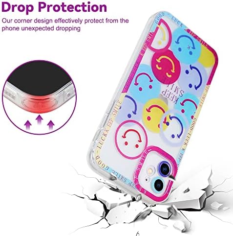 Yebowe [3 во 1] Симпатична смешка кутија за лице за iPhone 11 со заштитник на екранот+ Preppy Beaded Phone Charm, мек TPU чиста естетска заштитна