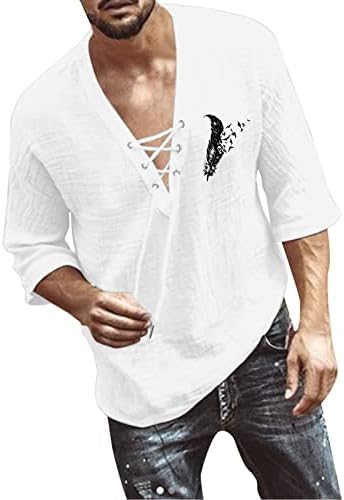 XXBR машки V вратот на вратот, Хенли кошули, летни памучни постелнини крстовички кратки ракави, обични хавајски врвови