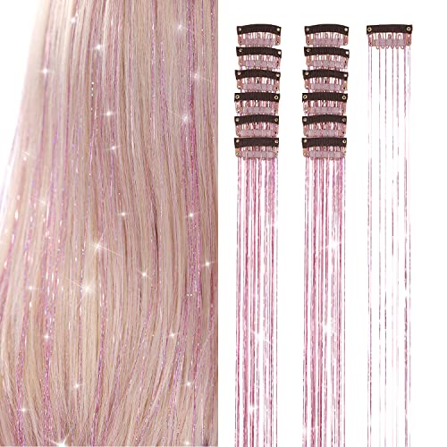 Ламба за коса, Пакувања од 12 парчиња Розова Клип од 20,5 Инчи Во Екстензии За Коса Од Ламба Отпорен На Топлина Комплет За Ламба