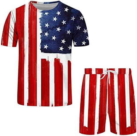 Летни маички маички маички за мажи за независност знаме пролетно летно слободно време спортови удобно кратко костуми поставени за мажи