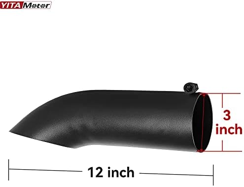 Влезот Јитамотор 3 инчи го исклучува издувниот врв, 3 x 3 x 12 црна прав обложена површина од не'рѓосувачки челик Професионален врв на опашката