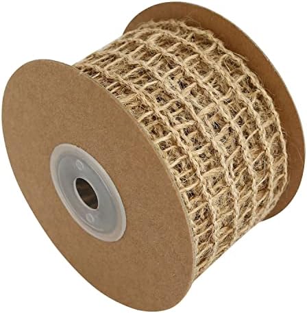 Меш Бурлап жичен лента yangz 1roll 5cm x 5 јарди природна јута ткаенина жична лента, божиќна мрежа за ткаенини, ролна за занаетчиска лента за занаетчиска лента за украси за