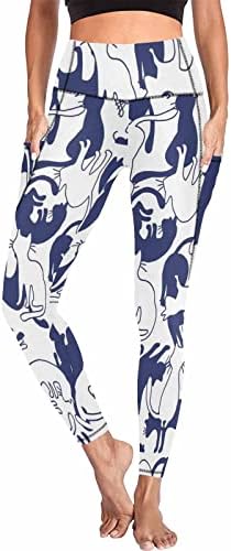Каматер отпечаток на женските јога панталони со високи половини за жени со џебови за вежбање на фитнес тренингот