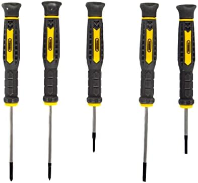 Општи алатки 5 парче прецизен шрафцигер поставен со изолирани рачки за употреба на електрични компоненти - црна и жолта боја