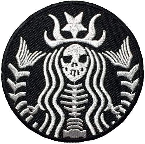 Patchclub мртва сирена зомби кафе Starbuck кафе -лепенка железо на/шијте на скелетот за череп за Ноќта на вештерките
