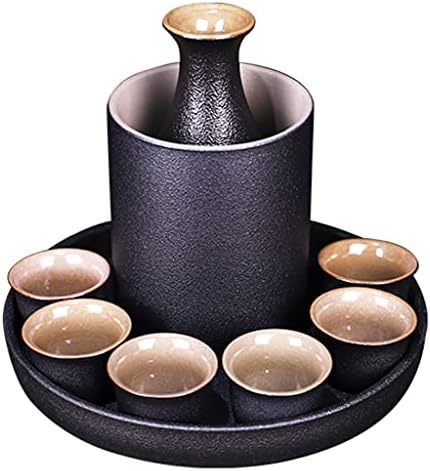 Керамички керамички саксиски сад чаша поставена црна грнчарија колба за колба за вино со шише со шише