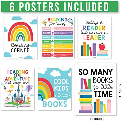 6 Шарени Постери За Читање За Украси Од Библиотека Во Училница За Постери За Читање Училиште За Основно Училиште, Комплети За Огласна Табла