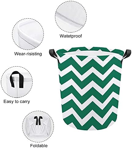 Кошница за перење Foduoduo Зелена бела шевронска лента за перење алишта со рачки со рачки што се преклопуваат валкана торба